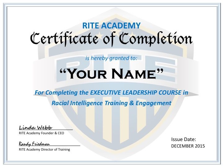 RITE Academy Law Enforcement Leadership Training, Certificate of Completion
