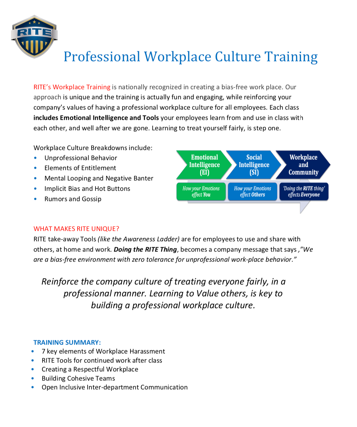 RITE flier workplace culture training